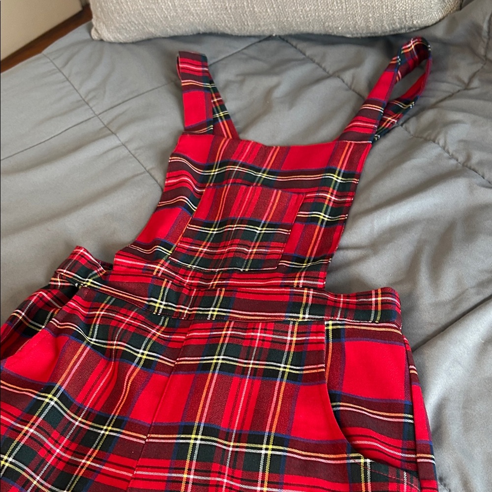NEW Rare Stewart Tartan Red Plaid Overalls Jumpsuit XS Royal Monk Preppy Punk - Picture 5 of 16